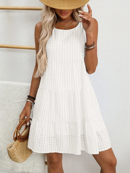 Plaid Round Neck Sleeveless Mini Dress - Tigbul's Variety Fashion Shop
