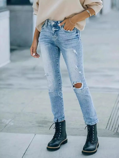 Distressed High Waist Jeans - Tigbul's Variety Fashion Shop