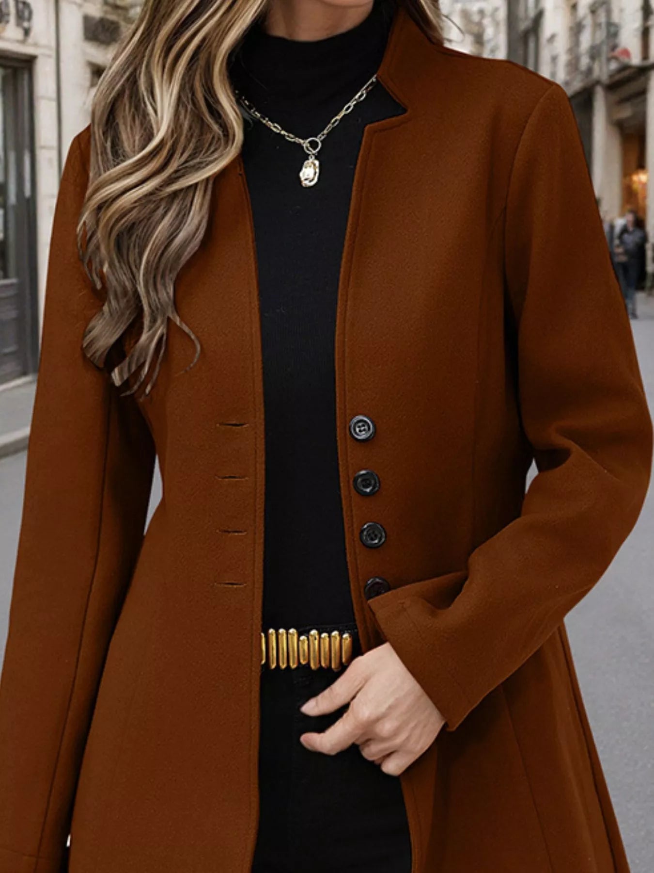 Button Up Long Sleeve Coat - Tigbul's Variety Fashion Shop