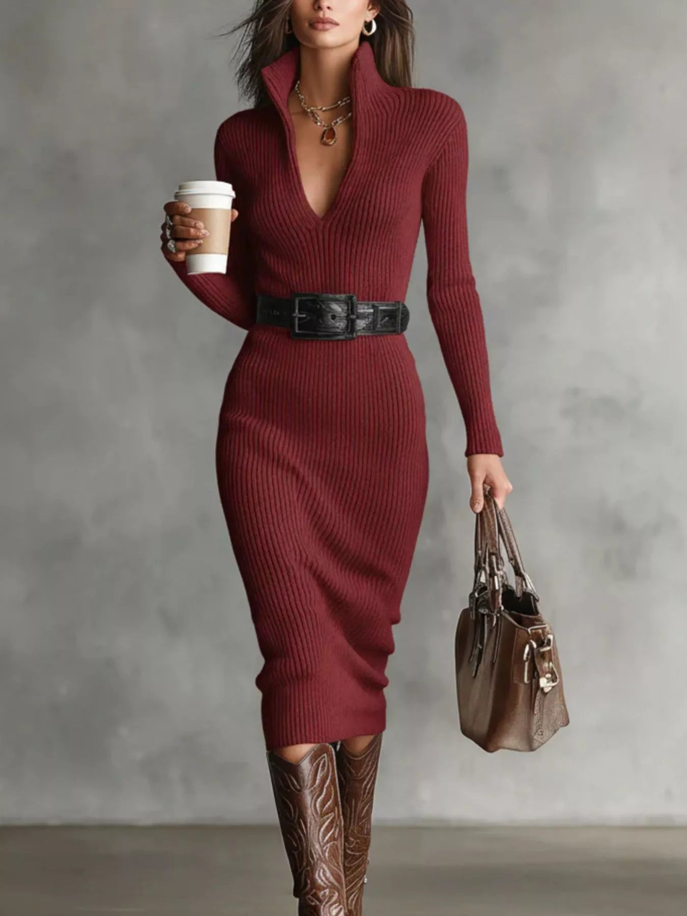 Full Size Ribbed Knit Turtleneck Sweater Dress Plus Size - Tigbul's Variety Fashion Shop