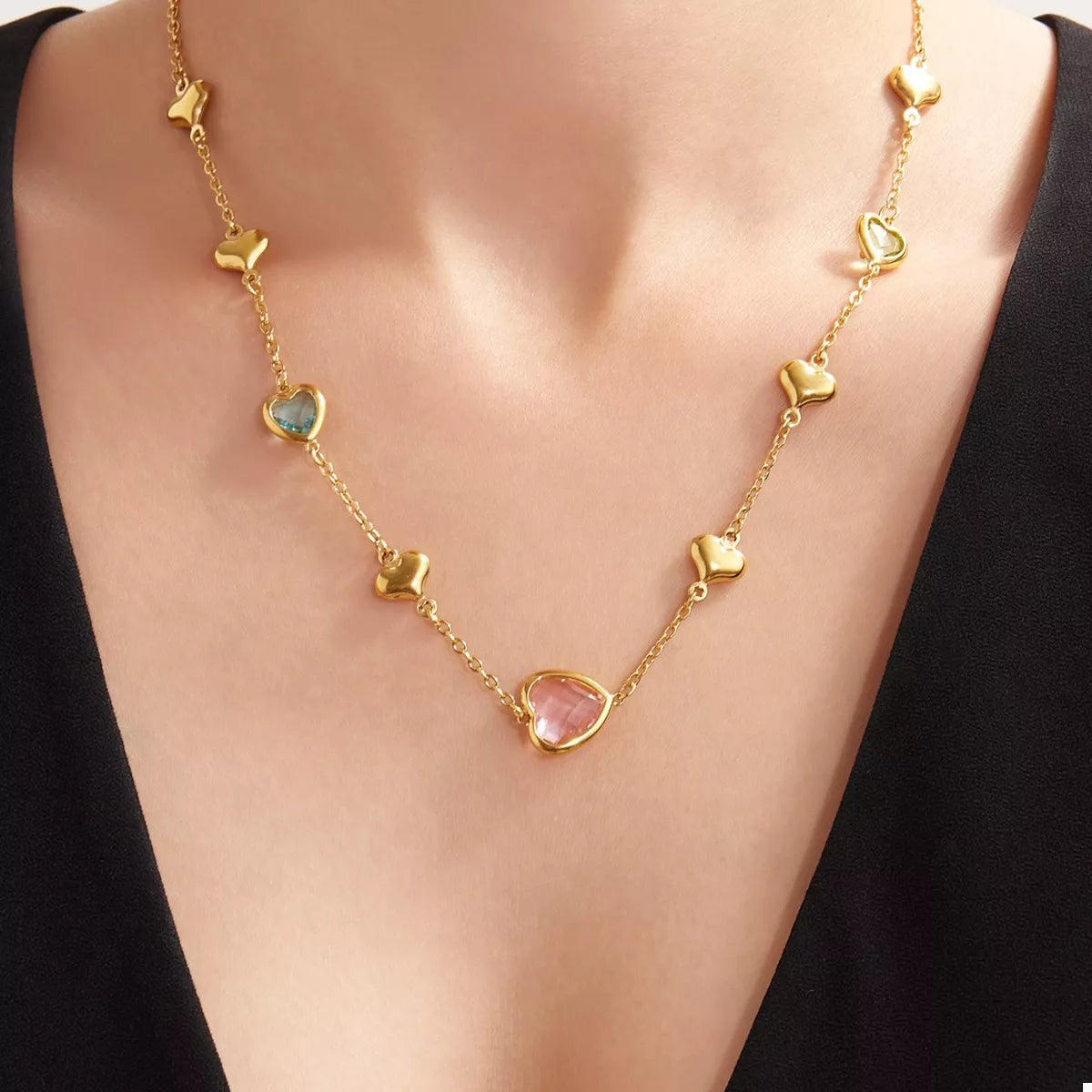18K Gold-Plated Heart Necklace with Glass Stone - Tigbul's Variety Fashion Shop