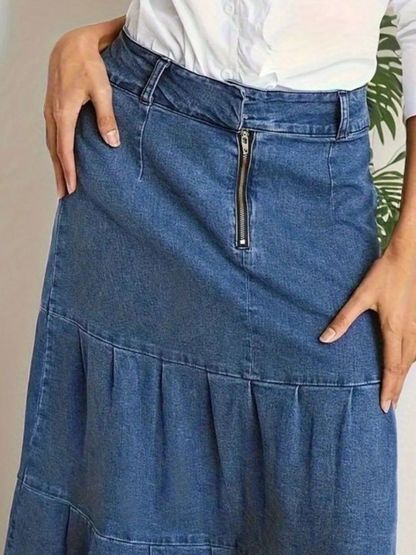 Tiered Maxi Denim Skirt with Zipper Detail - Tigbul's Variety Fashion Shop