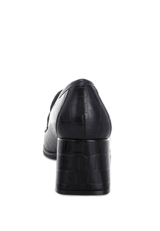 Block Heel Penny Strap Black Loafers | Tigbuls Variety Fashion