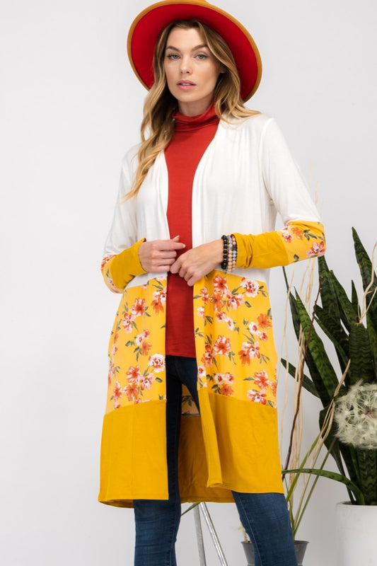 Celeste Full Size Floral Color Block Open Front Cardigan - Tigbul's Variety Fashion Shop