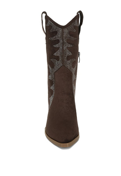 Rambler Rhinestones Embellished Calf Boots - Tigbul's Variety Fashion Shop