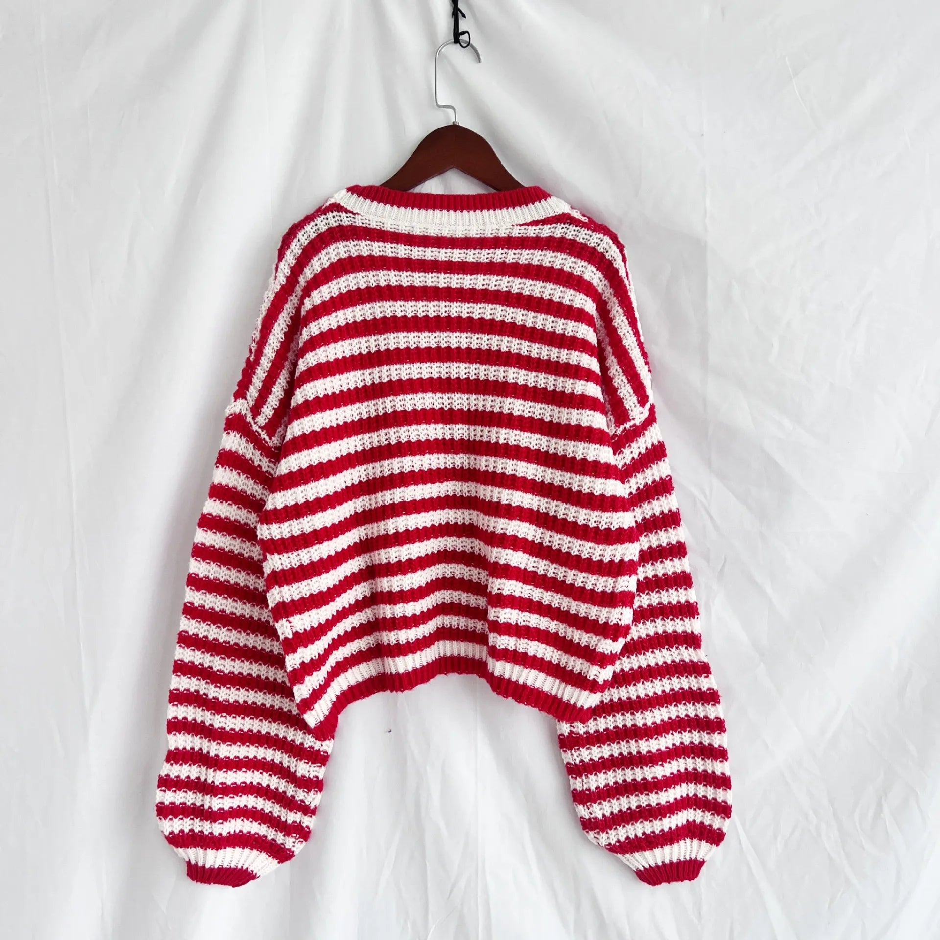 Oversized Striped Drop Shoulder Sweater - Tigbul's Variety Fashion Shop