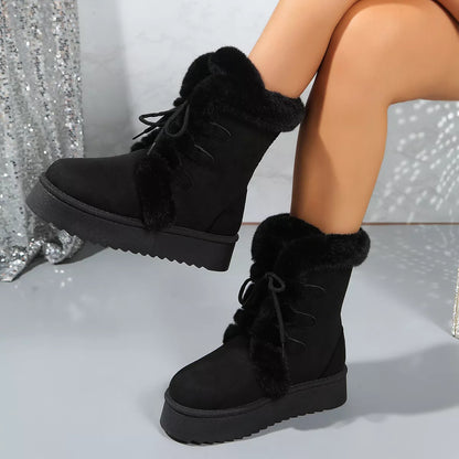 Fuzzy Trim Lace-Up Platform Boots - Tigbul's Variety Fashion Shop