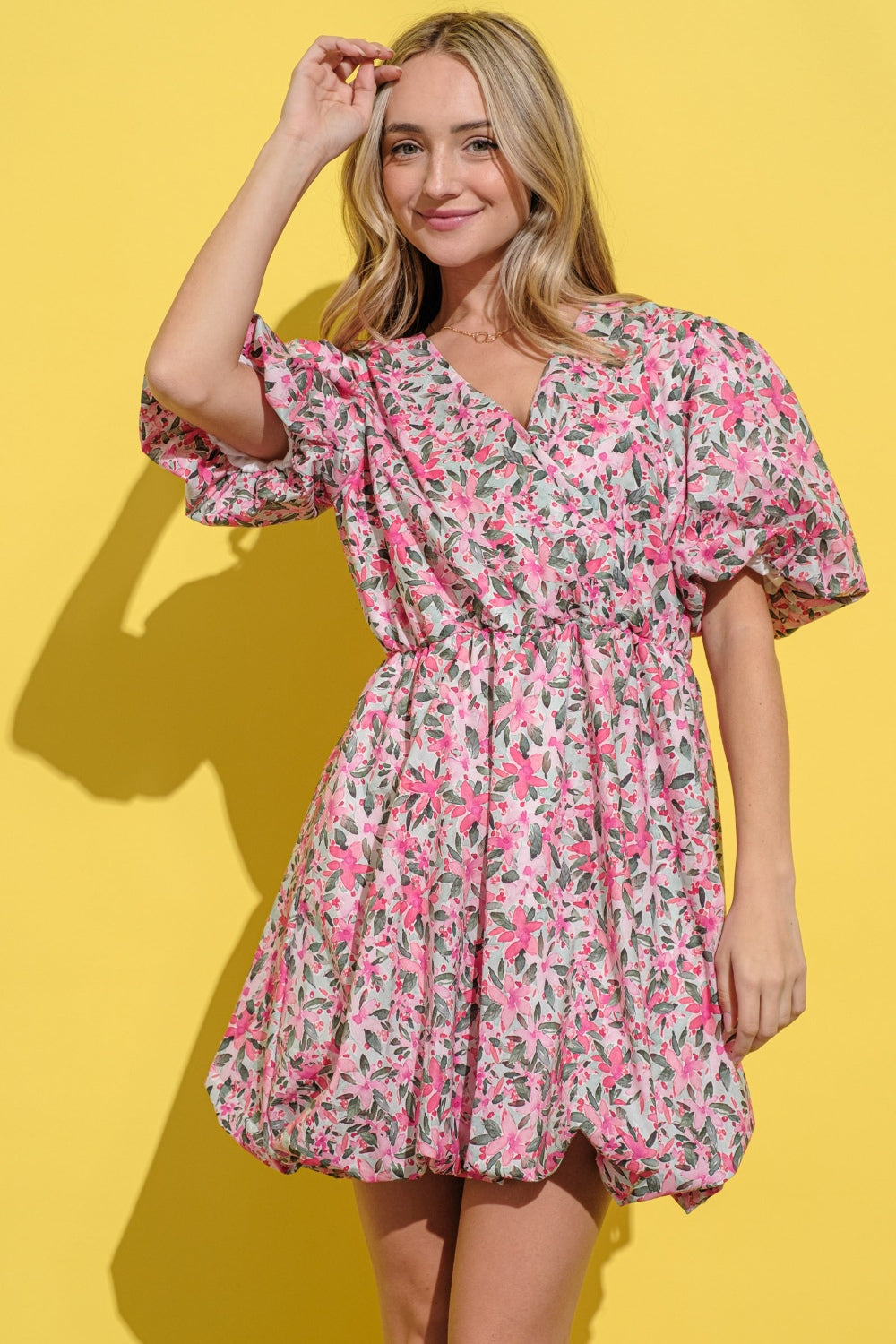 And The Why Full Size Floral Surplice Puff Sleeve Dress - Tigbul's Variety Fashion Shop