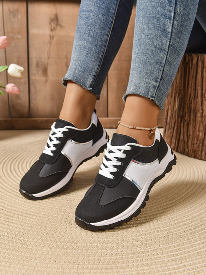 Contrast Lace Up Sneakers - Tigbul's Variety Fashion Shop