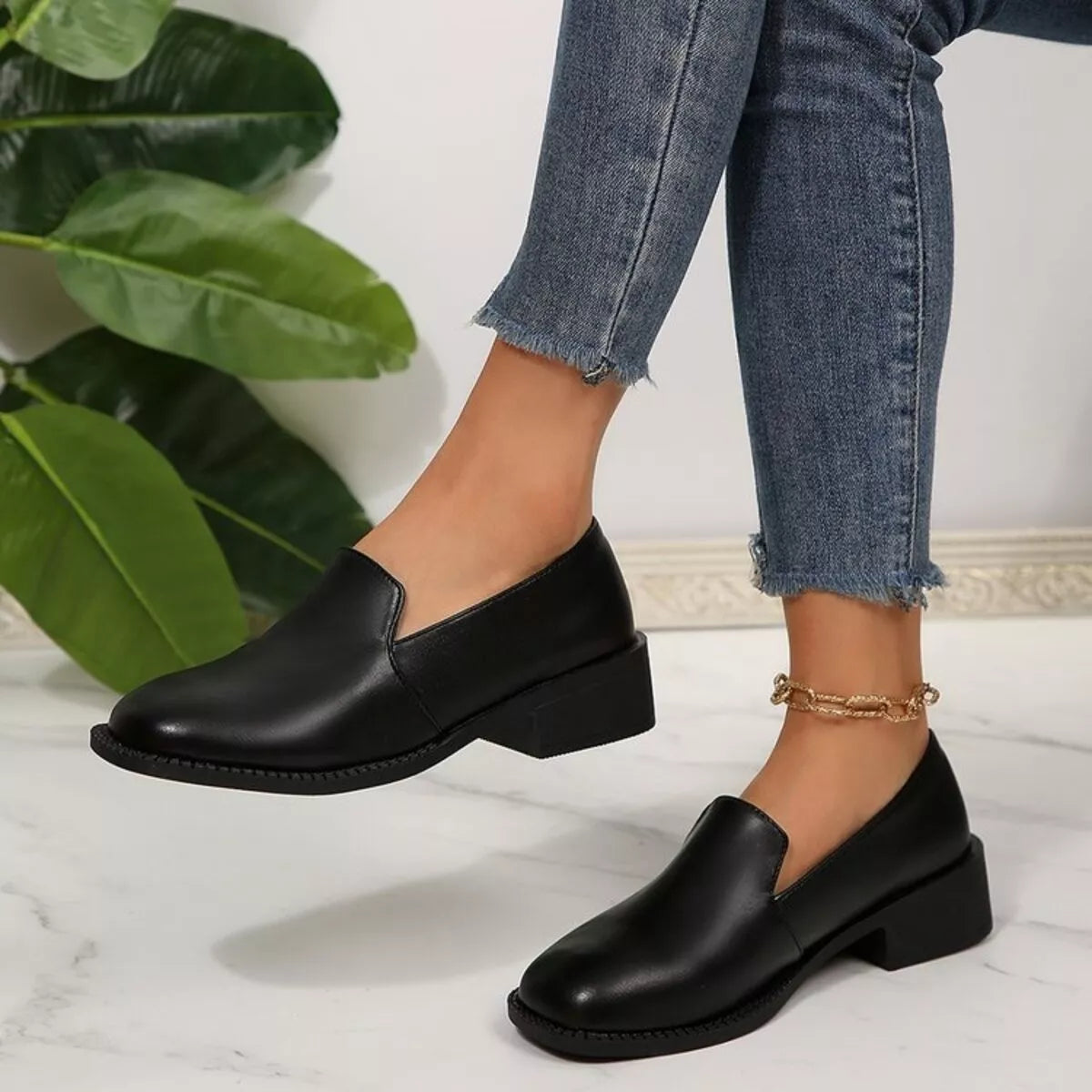 Round Toe Block Heels Loafers - Tigbul's Variety Fashion Shop