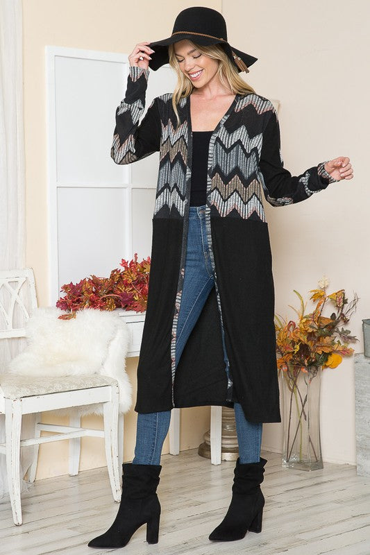 Mixed Media Maxi Cardigan - Tigbul's Variety Fashion Shop