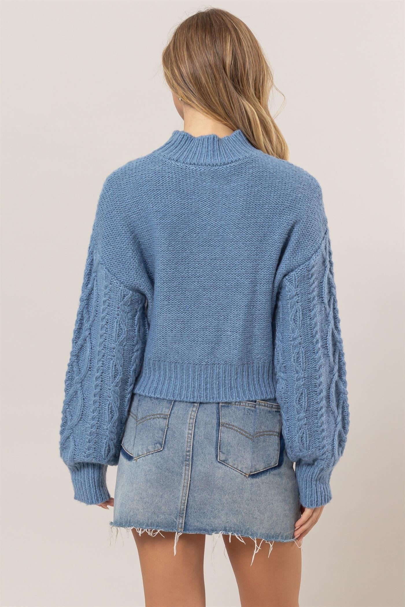 HYFVE Cable-Knit Mock Neck Dropped Shoulder Sweater - Tigbul's Variety Fashion Shop