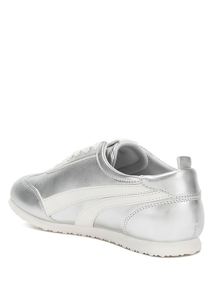 Montek Silver Metallic Lace-Up Sneakers - Tigbul's Variety Fashion Shop