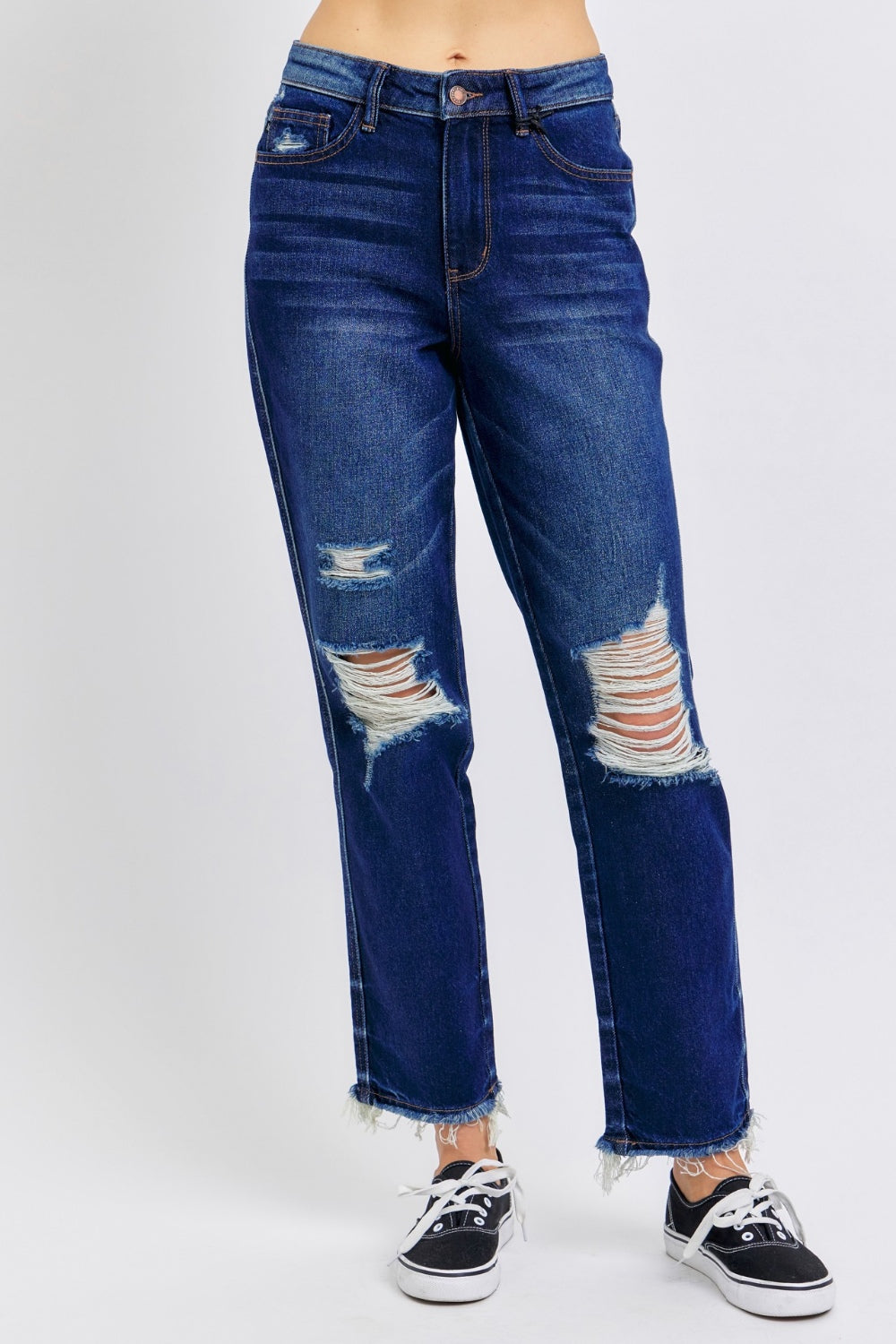 Judy Blue Full Size High Waist Rigid Magic Heavy Destroy Straight Jeans - Tigbul's Variety Fashion Shop