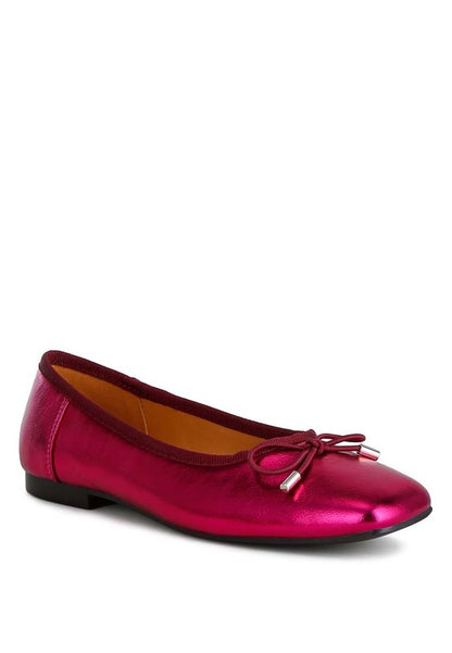 Primrose Metallic Pleather Bow Ballerinas - Tigbul's Variety Fashion Shop