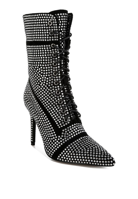 Bitetto Rhinestones Embellished Calf Boots - Tigbul's Variety Fashion Shop