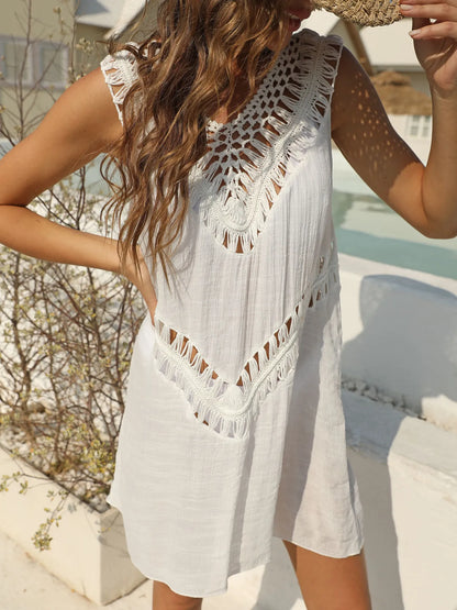 Crochet Detail Beach Cover Up Dress - Tigbul's Variety Fashion Shop