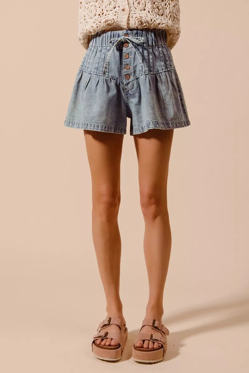 SO ME Flared Denim Shorts with Elasticized Waist - Tigbul's Variety Fashion Shop