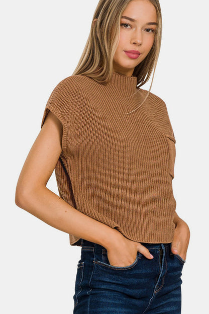 Zenana Mock Neck Short Sleeve Cropped Sweater - Tigbuls Variety Fashion