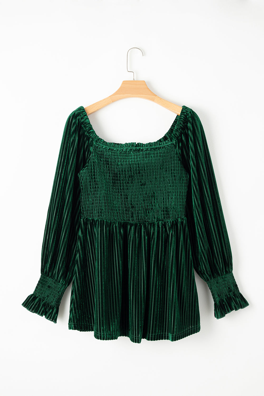 Smocked Ribbed Velvet Babydoll Top - Tigbul's Variety Fashion Shop