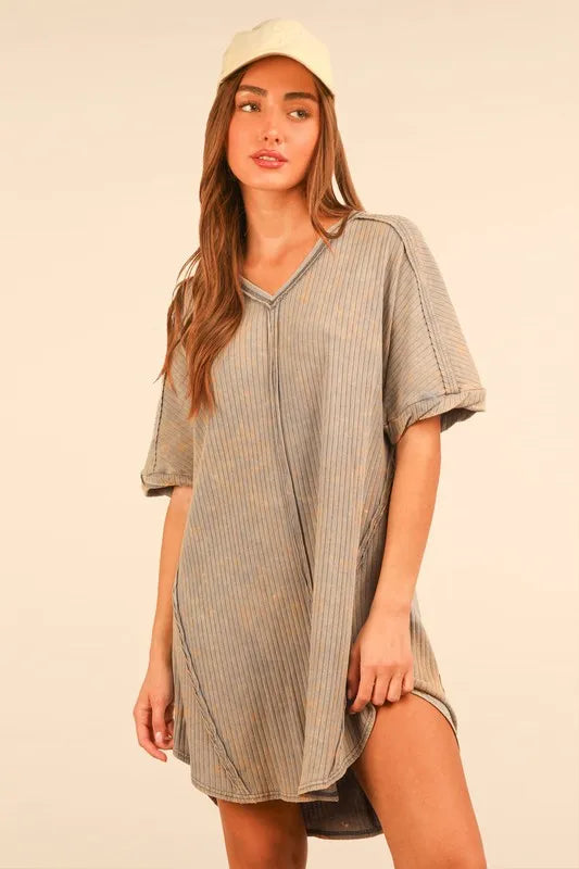 Plus Size Mineral Washed Ribbed Knit Mini Dress - Tigbul's Variety Fashion Shop