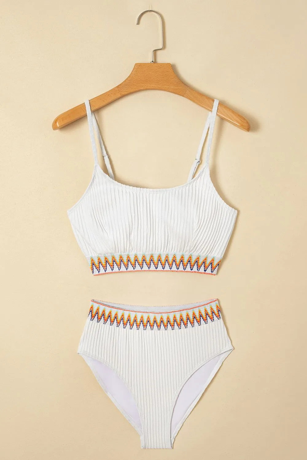 Textured Contrast Banding Bikini High Waist 2pcs Swimsuit - Tigbul's Variety Fashion Shop