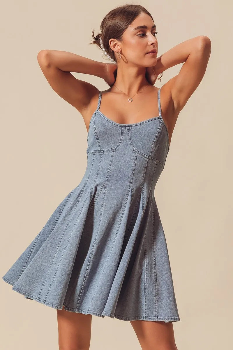 SO ME A Line Fit and Flare Denim Mini Dress - Tigbul's Variety Fashion Shop