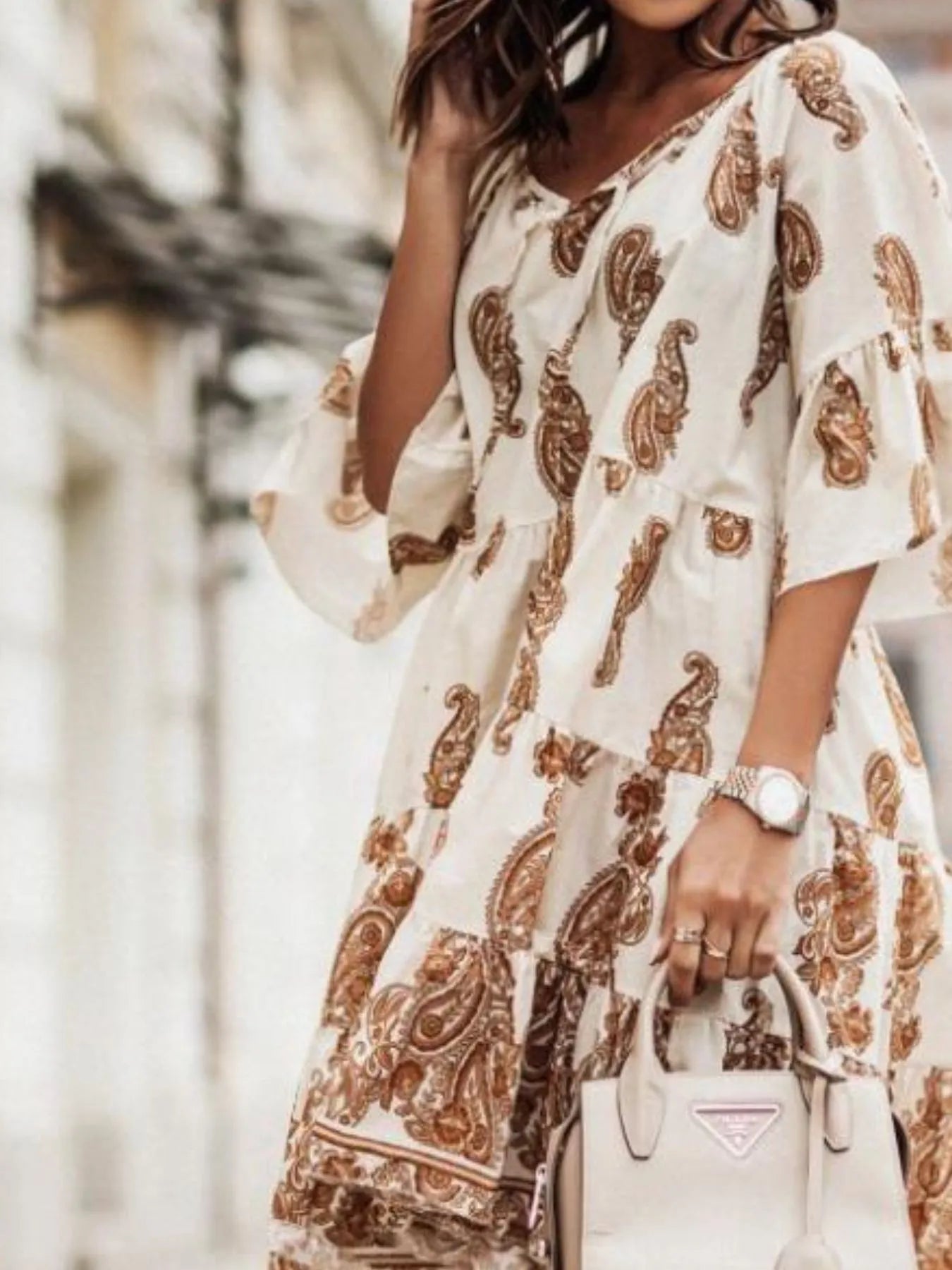 Paisley Print Tie Neck Half Sleeve Mini Dress - Tigbul's Variety Fashion Shop