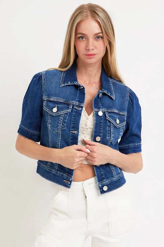 RISEN Puffed Short Sleeve Crop Denim Jackets - Tigbul's Variety Fashion Shop
