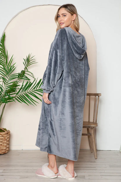 Double Take Full Size Pocketed Hooded Midi Lounge Dress - Tigbul's Variety Fashion Shop