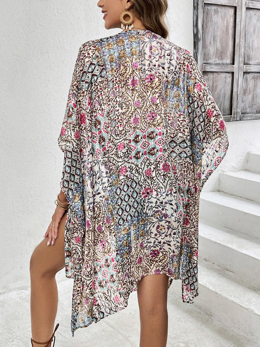 Floral Print Open Front Cover Up - Tigbul's Variety Fashion Shop
