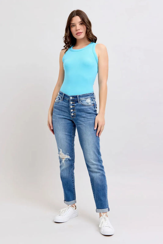 Judy Blue Size 9/29 Button Fly Distressed Jeans with Pockets - Tigbul's Variety Fashion Shop