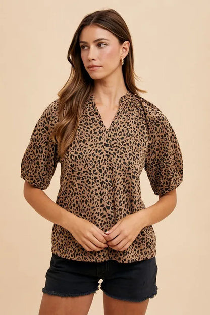 Animal Print Knit Volume Sleeve Blouse - Tigbul's Variety Fashion Shop