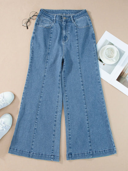 Seam Detail Flared Bottom Ankle Length Jeans - Tigbul's Variety Fashion Shop