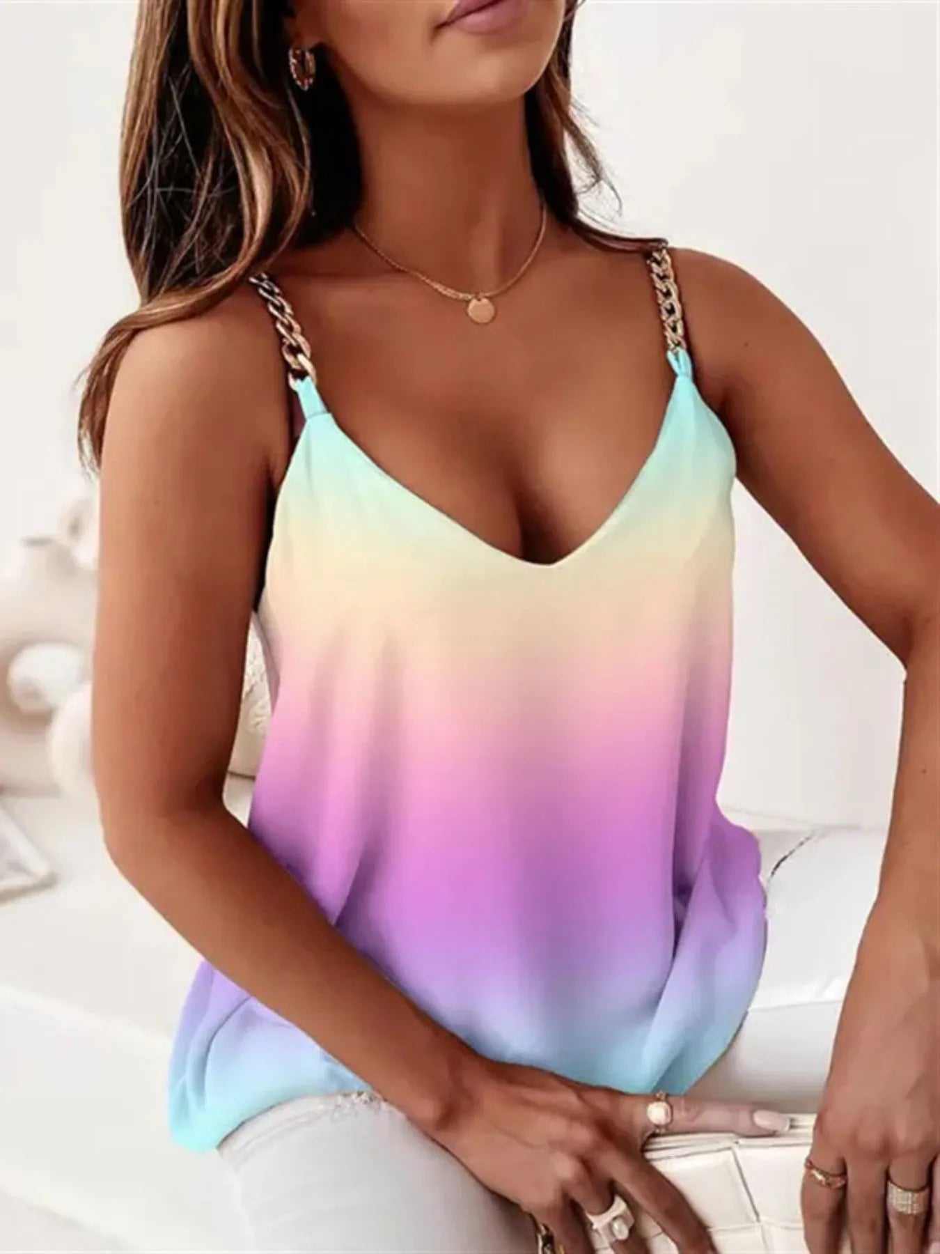 Chain Strap V-Neck Tank Top - Tigbul's Variety Fashion Shop