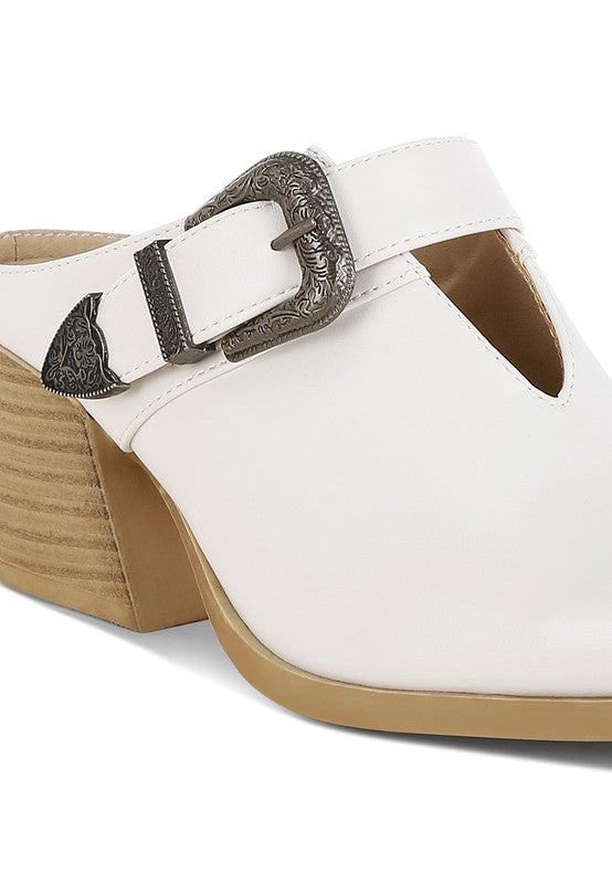 Holler Carved Buckle Statement Mules - Tigbul's Variety Fashion Shop