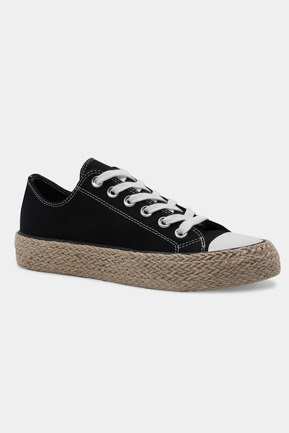 Black Lace Up Woven Espadrille Sole Sneakers