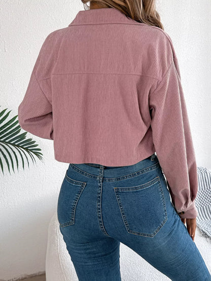 Corduroy Button-Up Dropped Shoulder Jacket - Tigbul's Variety Fashion Shop