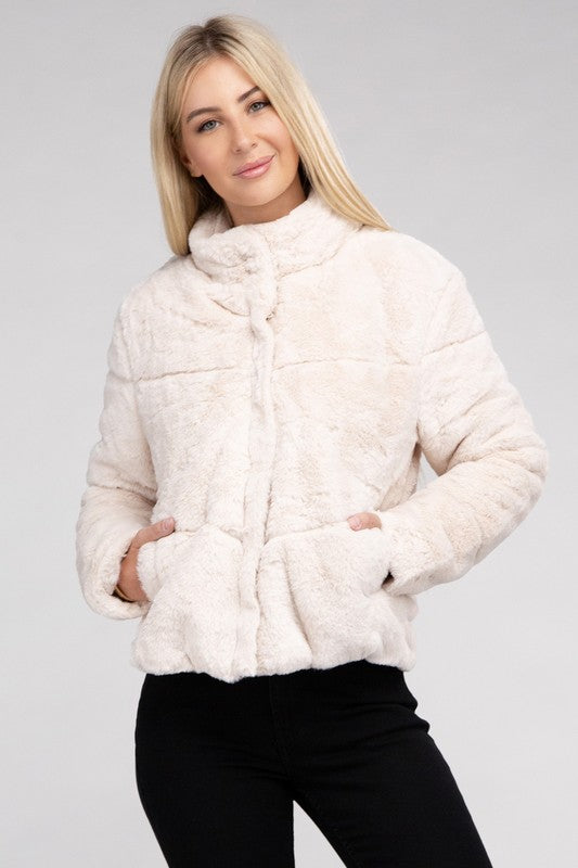 Fluffy Zip-Up Sweater Jacket - Tigbuls Variety Fashion