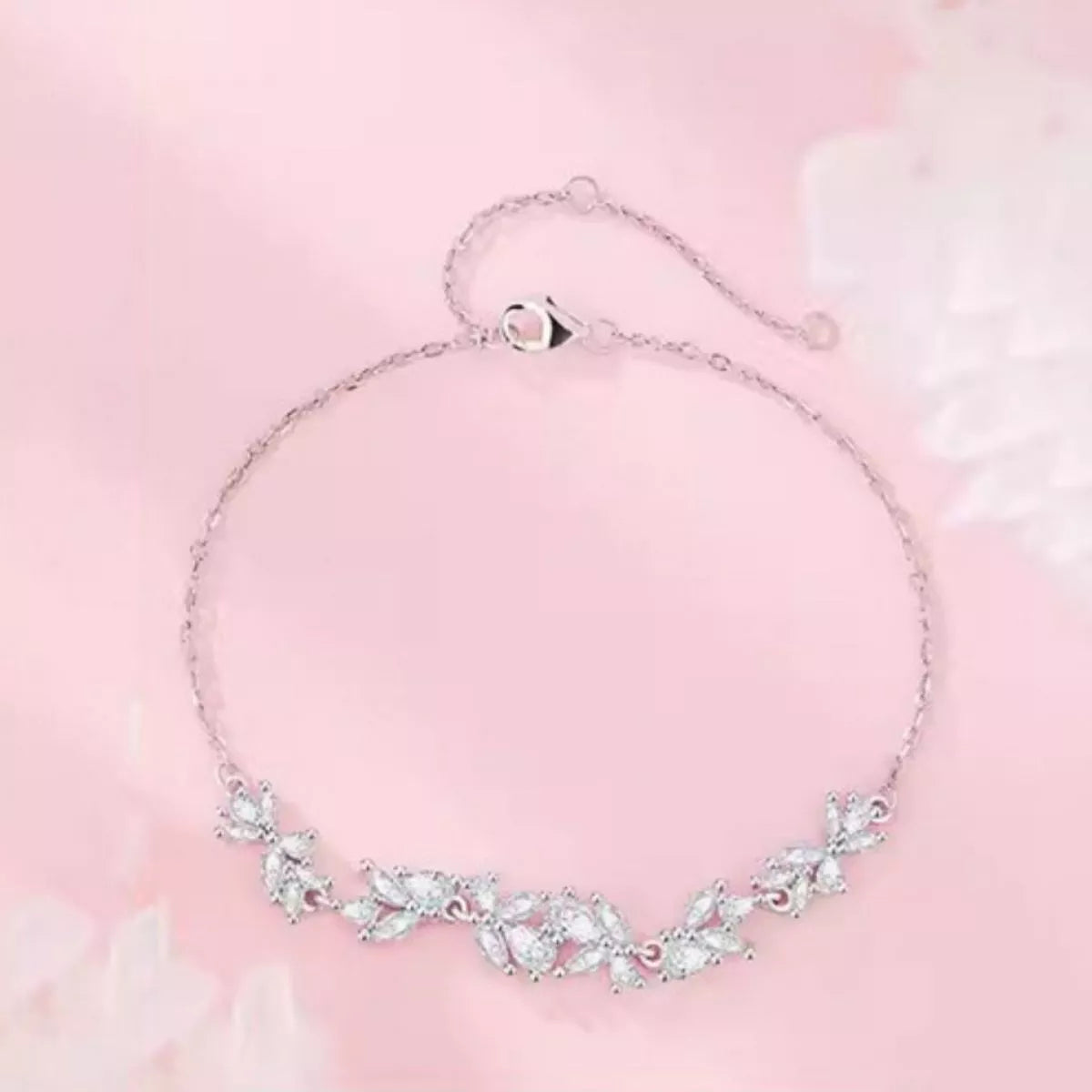 Silver Wisteria zircon bracelet, marquise stone row with clasp