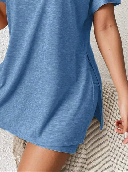Casual Round Neck T-Shirt and Shorts Set - Tigbul's Variety Fashion Shop