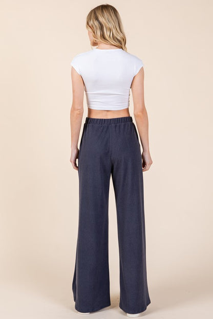 BOMBOM Elastic Waist Wide Leg Pants with Pockets - Tigbul's Variety Fashion Shop