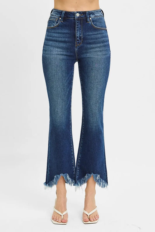 RISEN High Rise Crop Bootcut Fray Hem Jeans - Tigbul's Variety Fashion Shop
