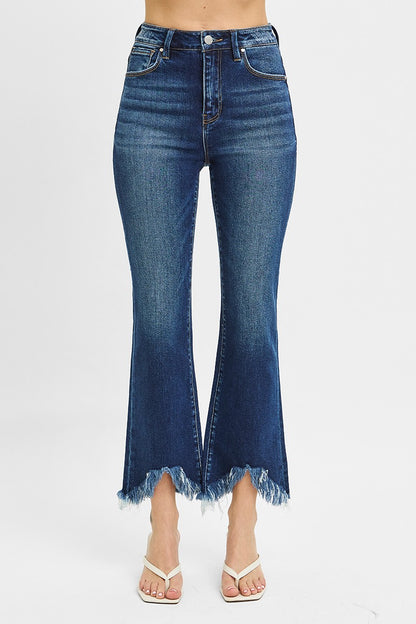 RISEN High Rise Crop Bootcut Fray Hem Jeans - Tigbul's Variety Fashion Shop