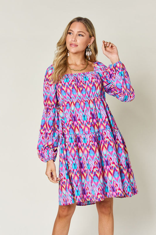 Double Take Full Size Printed Long Sleeve Dress - Tigbul's Variety Fashion Shop