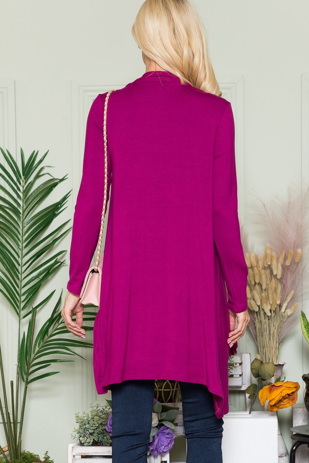 Magenta Open Front Cardigan with Pockets - Tigbul's Variety Fashion Shop