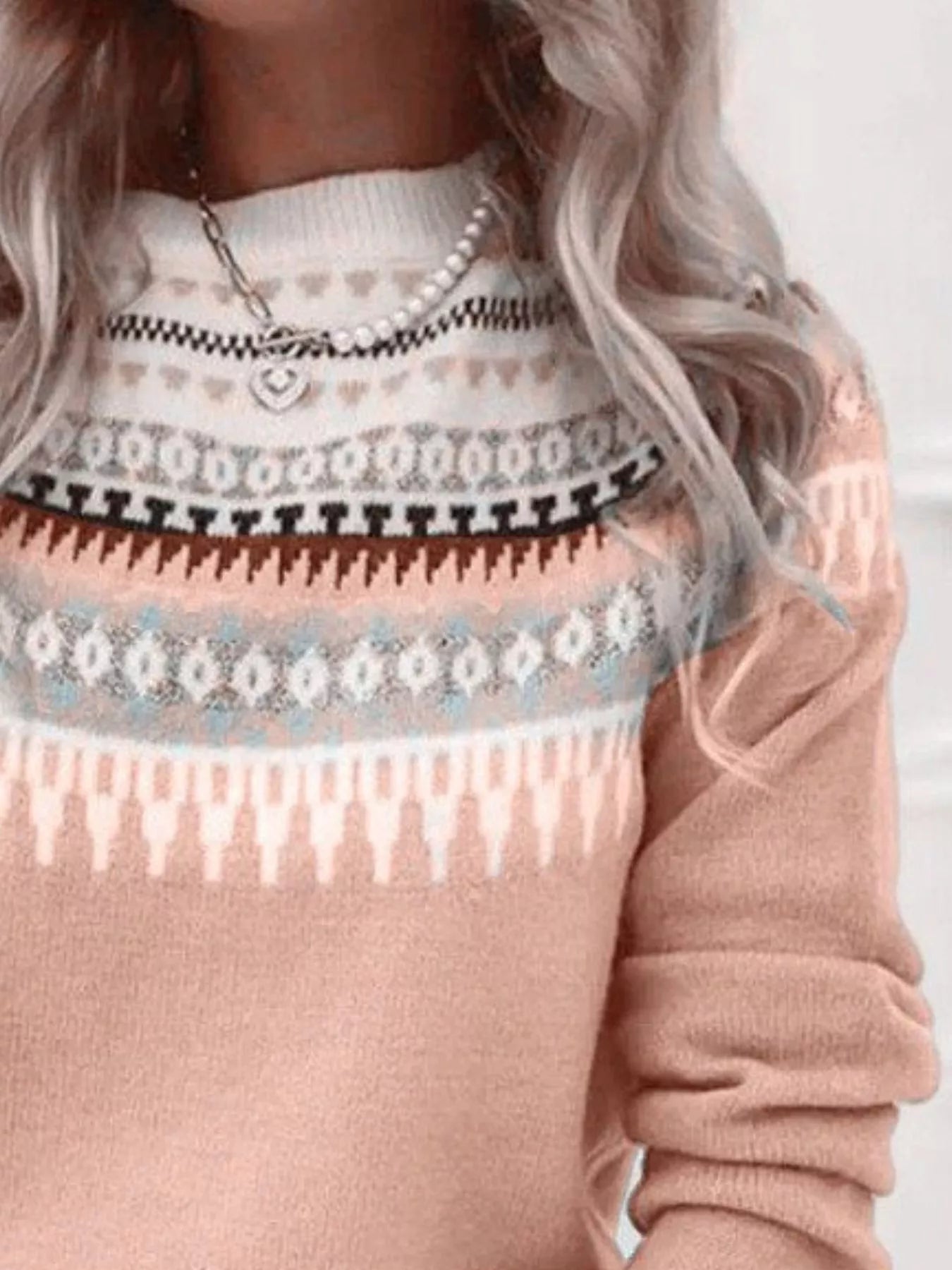 Full Size Vintage Patterned Round Neck Sweater Plus Size - Tigbul's Variety Fashion Shop