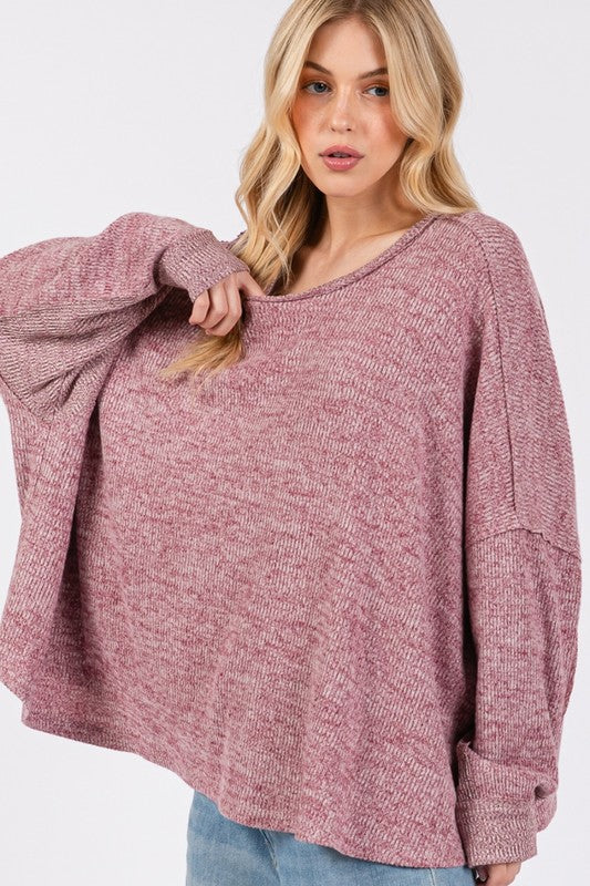 SAGE + FIG Round Neck Batwing Sleeve Oversize Top - Tigbul's Variety Fashion Shop