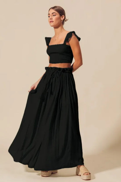 SO ME Smocked Top and Flowy Maxi Skirt Set - Tigbul's Variety Fashion Shop
