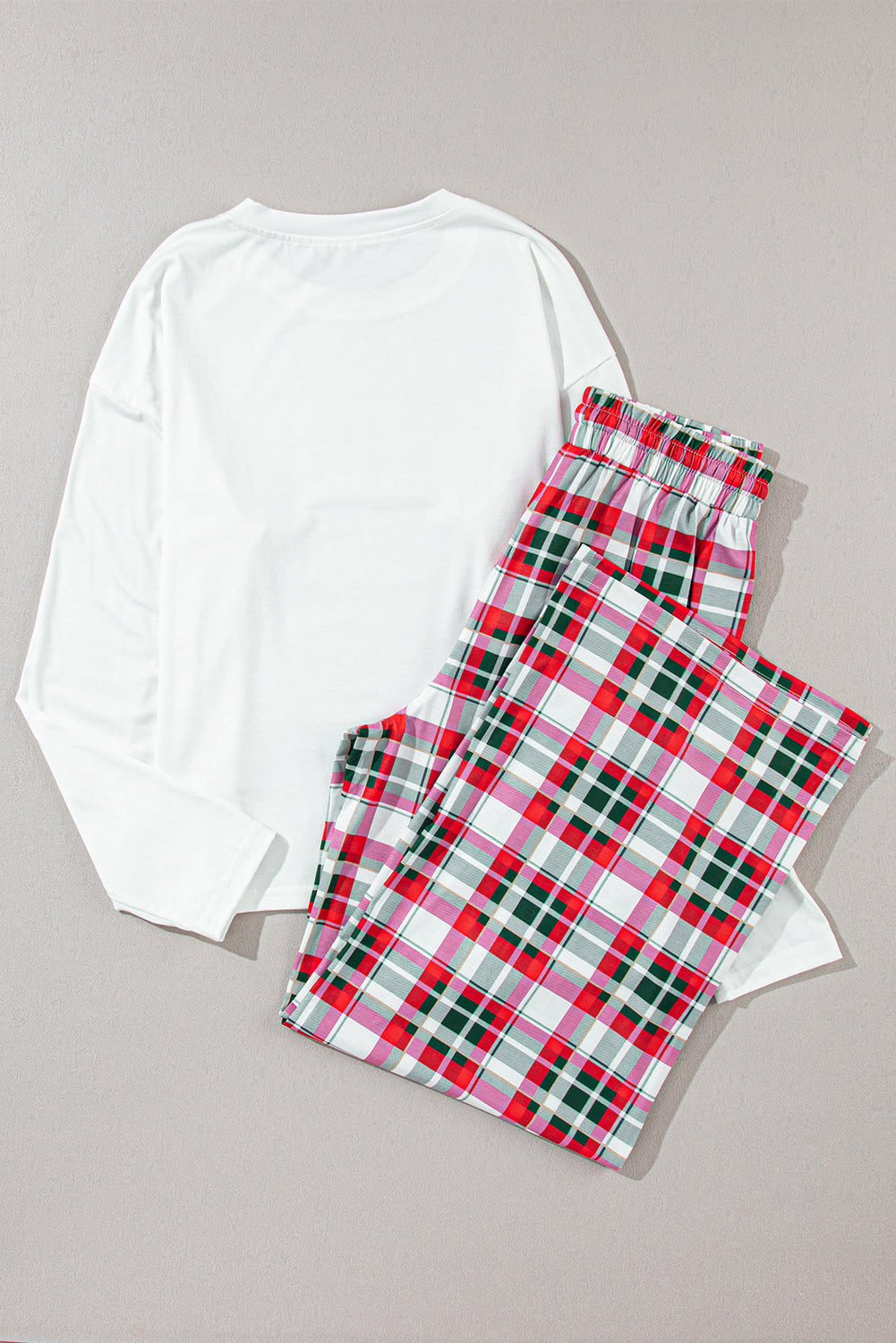 MERRY CHRISTMAS Round Neck Top and Plaid Pants Set - Tigbul's Variety Fashion Shop